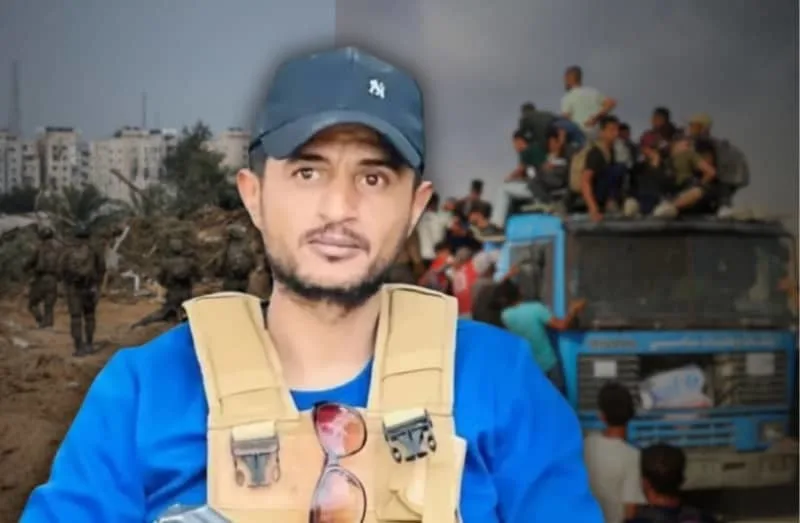 Gaza militia leader Yasser Abu Shabab with the backdrop of the Gaza Strip. (credit: SECTION 27A COPYRIGHT ACT, Reuters/Ronen Zvulun, Ebrahim Hajjaj/File Photo)